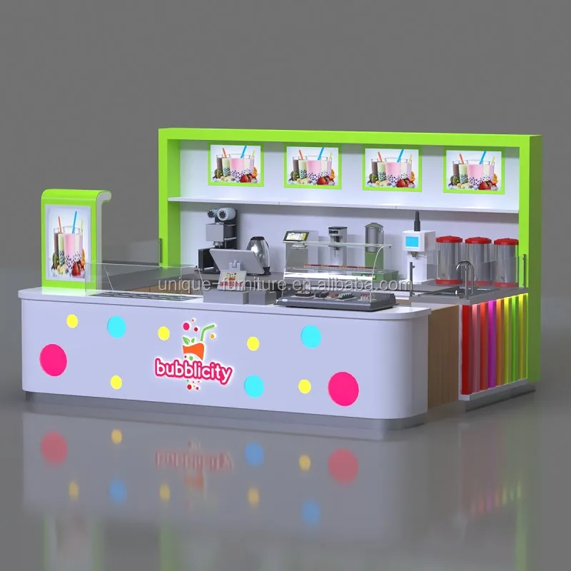 Popular Design Drawing Bubble Tea Kiosk Booth Milk Tea Stand Beverage Cabinet Fresh Juice Stall for Sale