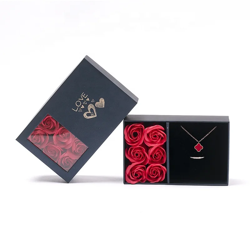 Jinayon Ready in Stock Valentine's Day Flower Box Paper Gift Rigid Boxes Custom Boxes for Jewelry with 6 Soap Rose Handmade details