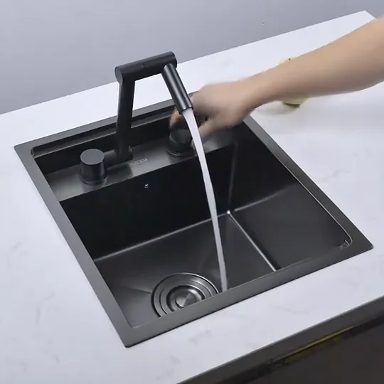 Black Nanometer 304 Stainless Steel Handmade Kitchen Bar Counter Sink