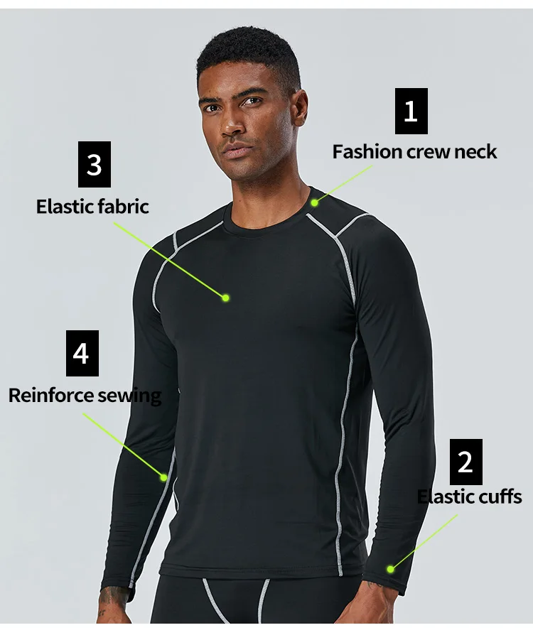 Men Bodybuilding Tight Compression Shirt Gym Athletic Sports Long