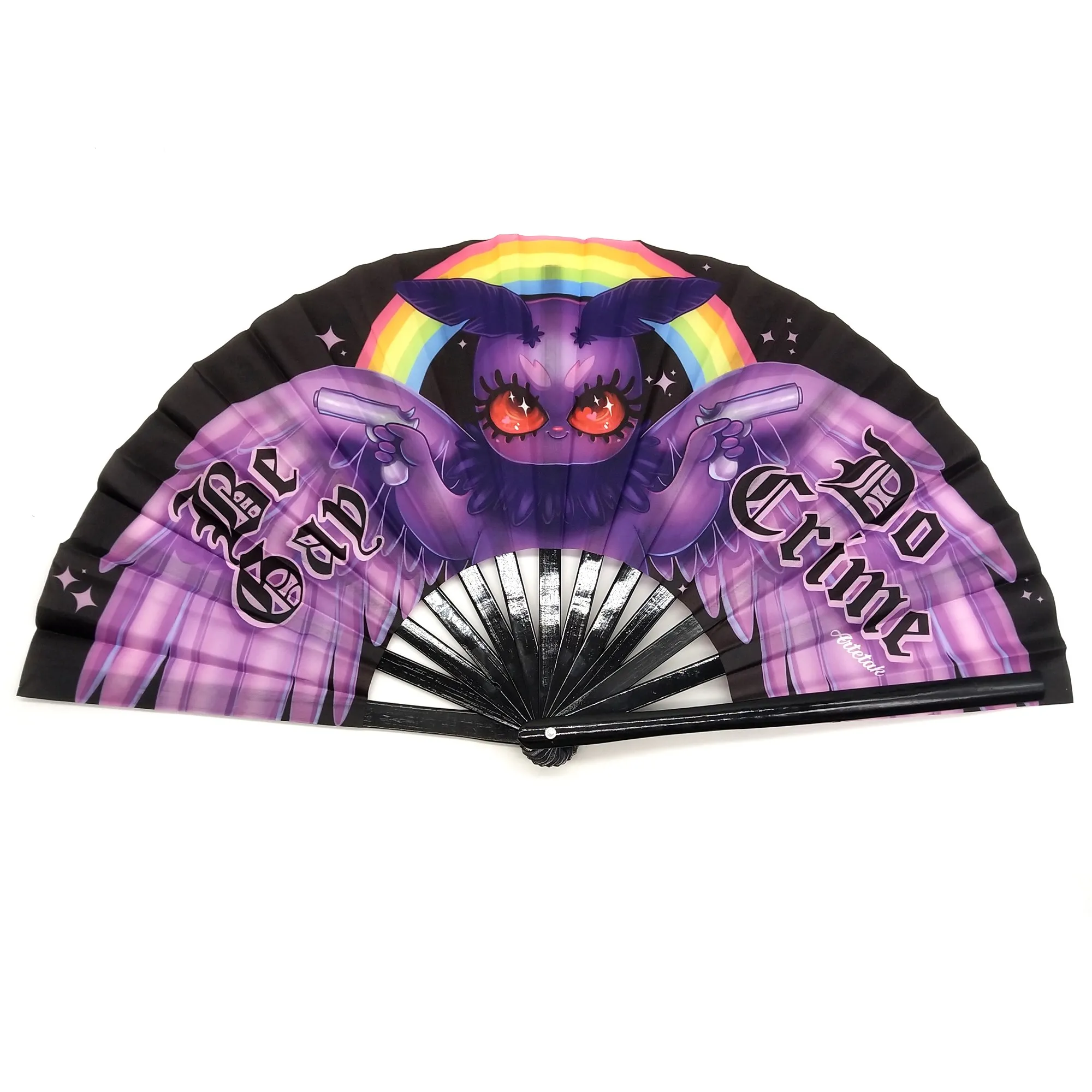 Big Clack Large 33Cm Custom Logo Printing Polyester Satin Bamboo Fan Rainbow Gay Pride Fan