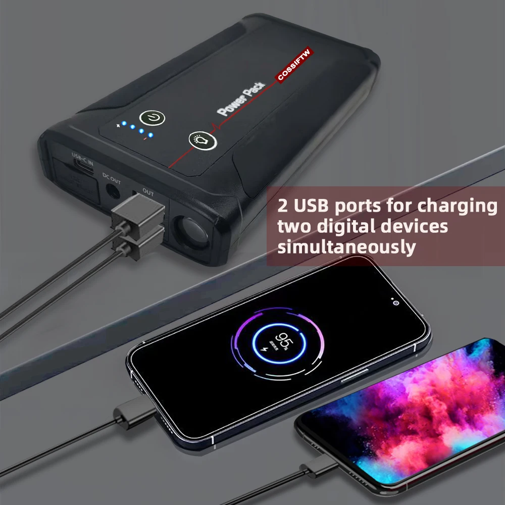 汽车跳车启动器2000一个峰值12V 8000毫安自动便携式汽车跳车启动器电池组，带智能跳线电缆和发光二极管灯| Alibaba.com