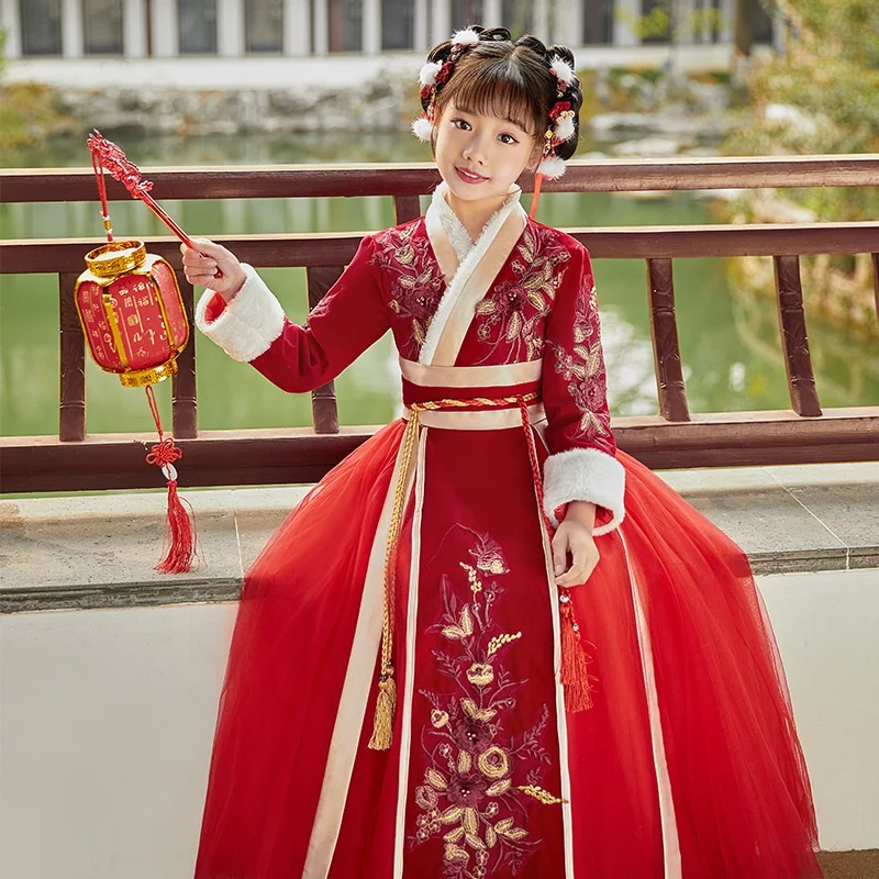 Girls' Hanfu Ancient Chinese New Year Worship Dress