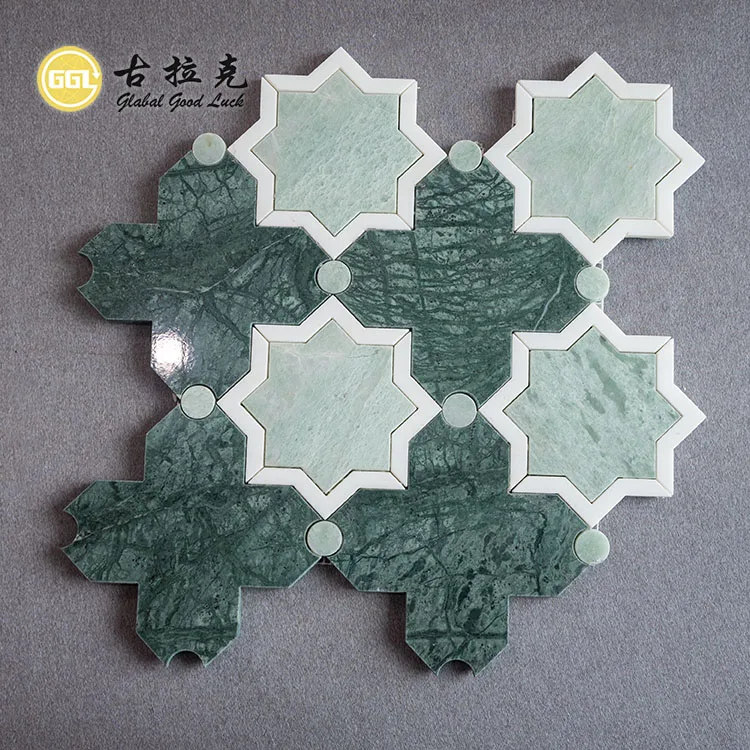 Modern Customized Flower Shape Green Stone Mosaic Wall Floor Tile Waterjet Marble Mosaics