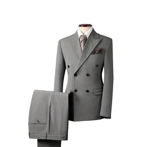 Men's High Quality Slim Fit Gray Business Suit Double-Breasted Professional Dress for Casual Wear Weddings Blazer