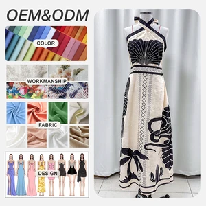 Women Dress Manufacturer Bohemian Vacation Shell Print Vacation Style Halter Waist A-Line Backless Strapless Embroidered Dress