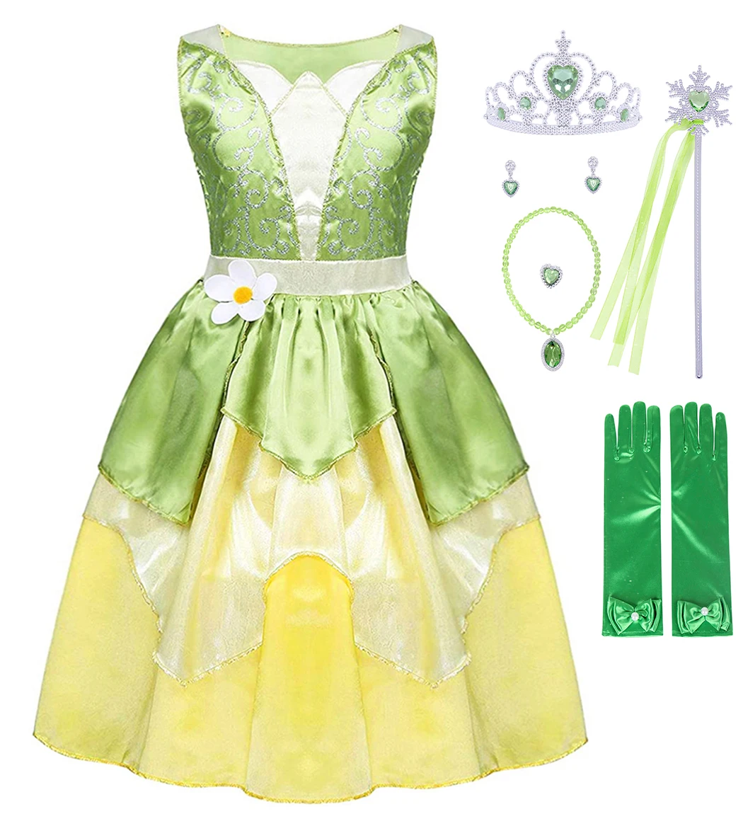 IWFREE Robe de Princesse Tiana Fille Déguisement Grenouille Princesse Fleurs Maxi Robes de Soirée et Accessoires Set pour Enfants Cosplay Halloween Fête Fancy Carnaval Cadeaux Vert 2-11 Ans IWFREE Robe de Princesse Tiana Fille Déguisement Grenouille Princesse Fleurs Maxi Robes de Soirée et Accessoires Set pour Enfants Cosplay Halloween Fête Fancy Carnaval Cadeaux Vert 2-11 Ans