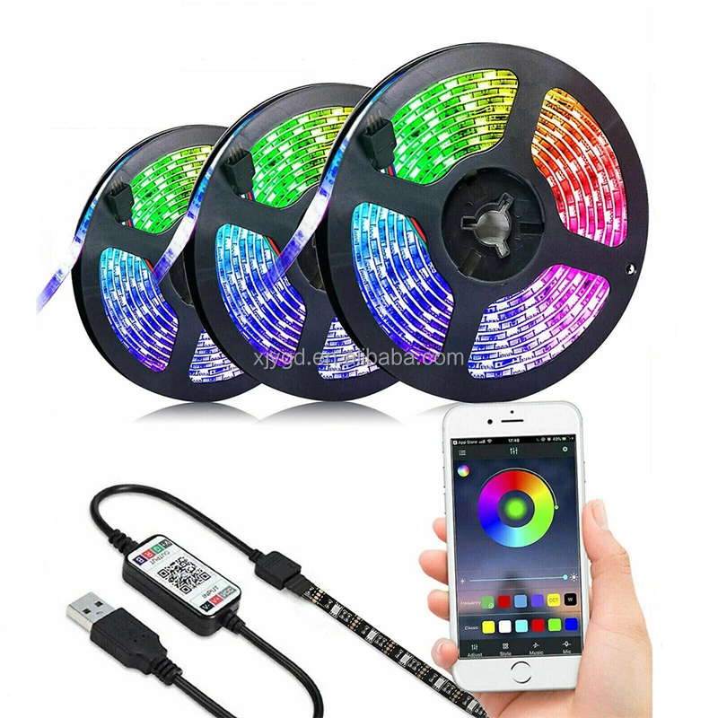 5M Wireless APP Intelligent Remote RGB LED Strip Lights DC 5V USB TV Back Light 5050 SMD Flexible Tape Led Ribbon
