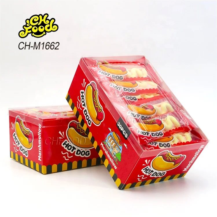 Wholesale OEM Hot Selling Halal Fruit Flavor Hot Dog Shape Marshmallow Cotton Candy Sweets for Children