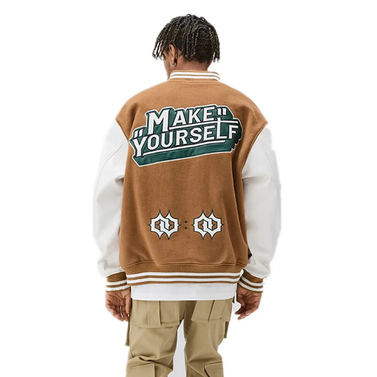 Contrasting Color Graphic Letter Print Jackets High Quality Casual Bomber Jacket Mens Two Tone Varsity Jacket