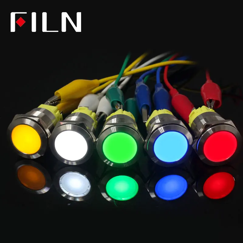 Waterproof IP67 Metal LED Warning Indicator Light Signal Lamp Pilot  Push Button Switch Wire 3V 5V 12V 220v Latching Momentary