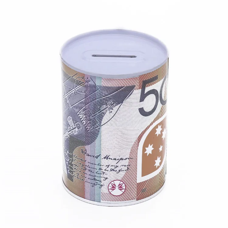 Professional manufacture cheap round empty food grade money tin cans for money storage