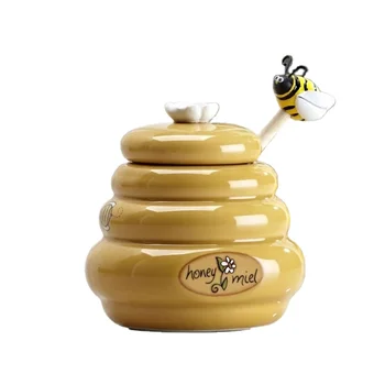 Wholesale Yellow Beehives Shape Ceramic Honey Pot With Dipper - Buy ...