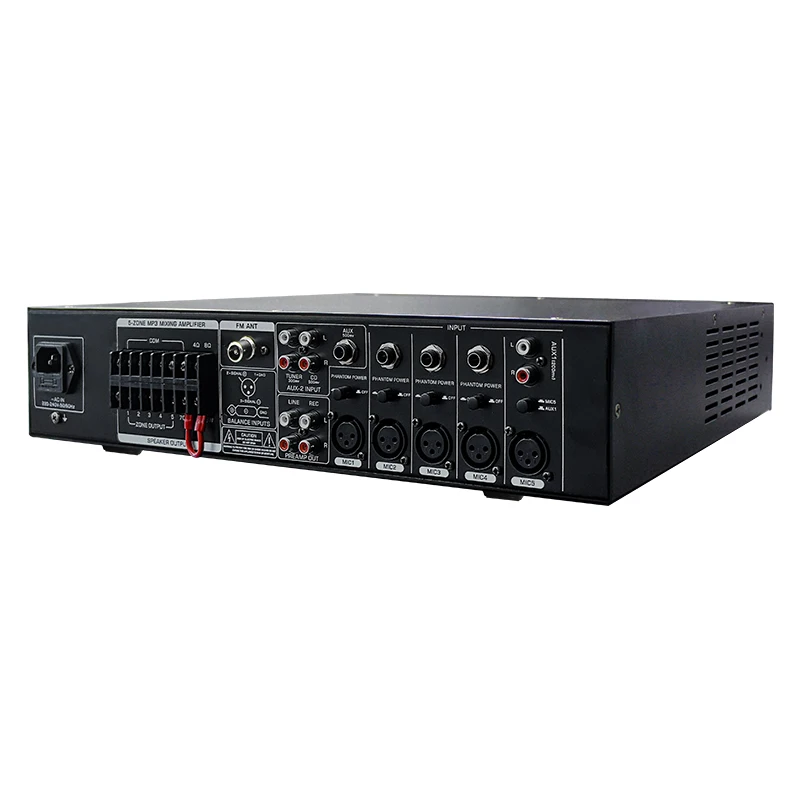 XIDLY 5 Zone Class AB Analog PA System Mixer Amplifier with 70V 100V Speaker Output