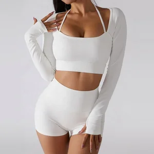 Premium Quality Warm Winter Cotton Fleece Women Workout Yoga Tops Long Sleeve Cropped Bolero Sweater Shrug With Thumb Holes