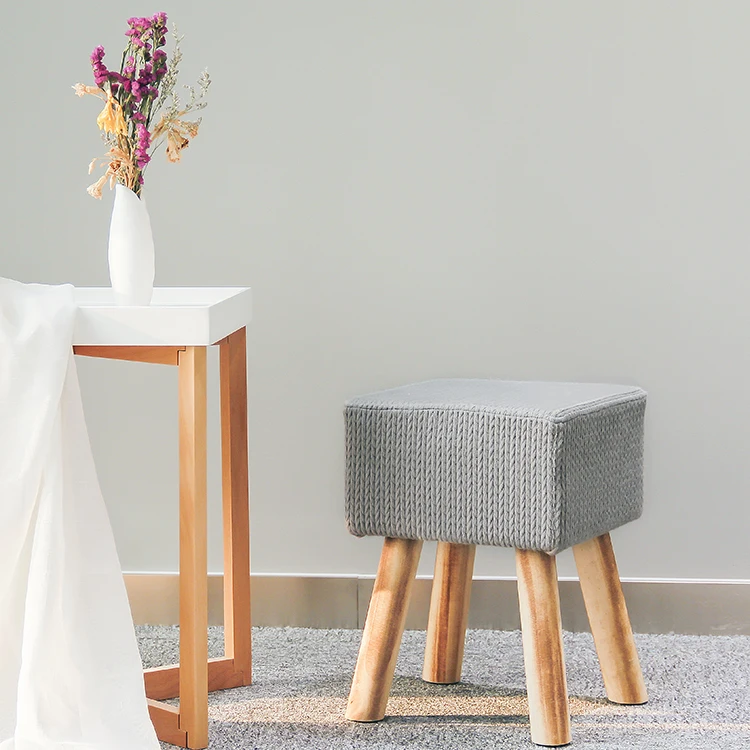 Living Room Furniture Chairs Ottoman Round Stool Wood Legs Foot Rest Stool Knitted Pouf Stool