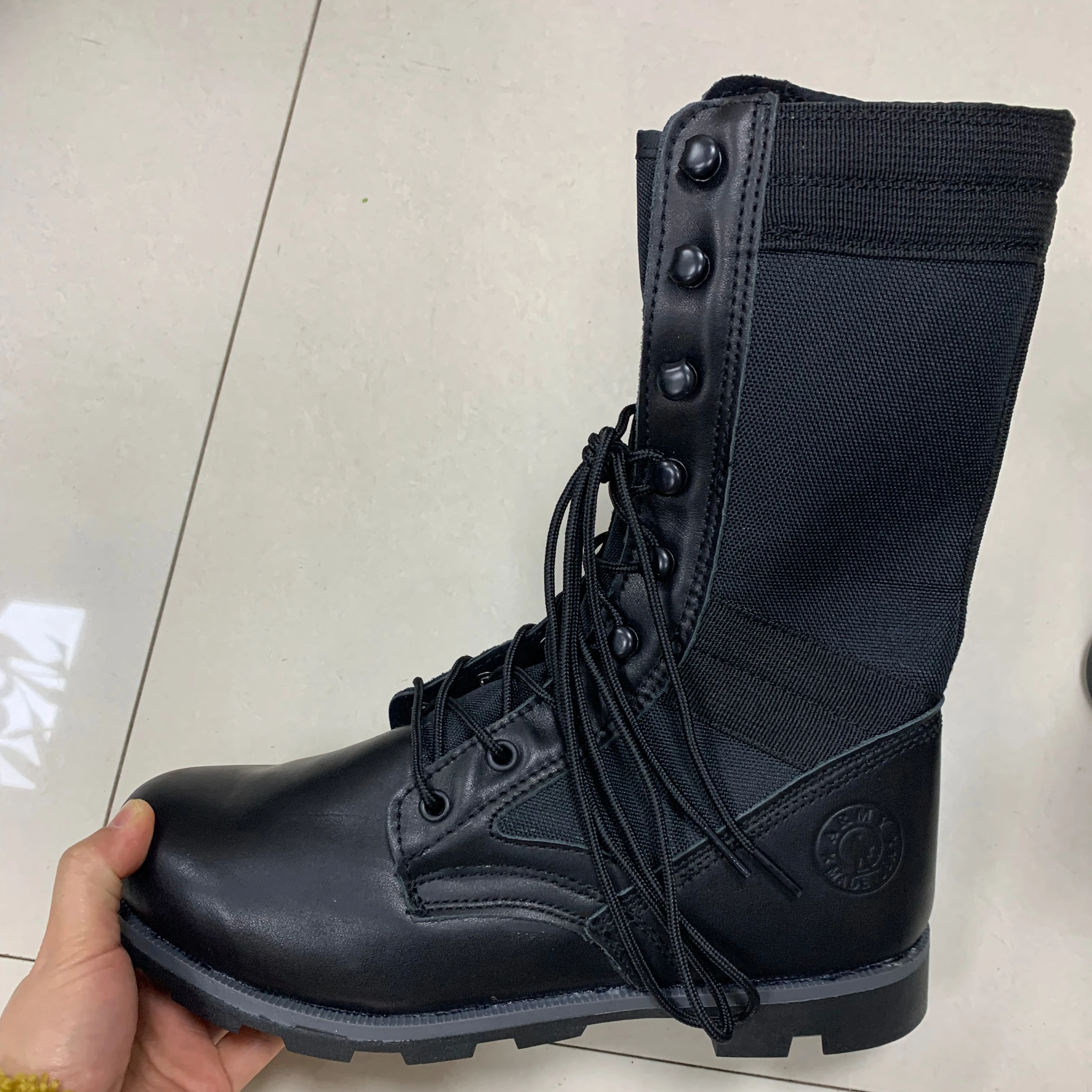 Ghana Jungle Tactical Black Full Grain Leather Ankle Boots Strong Training  Hiking Shoes Lace-Up Mesh Summer Winter Desert Boots