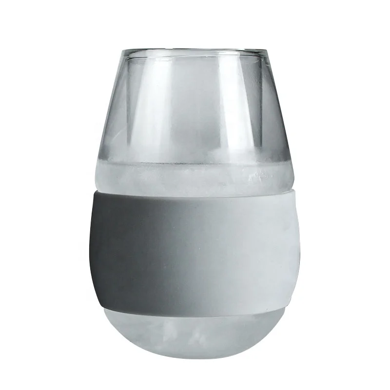 Freeze 12oz Transparent Unique Unbreakable Double Wall Beer Mugs Glasses With Grey Silicone Band