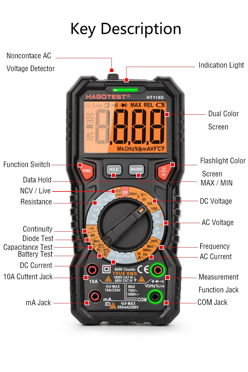 Professional 1000V DC Digital Multimeter with Double Color Backlight and High Voltage Measurement for Industrial Use