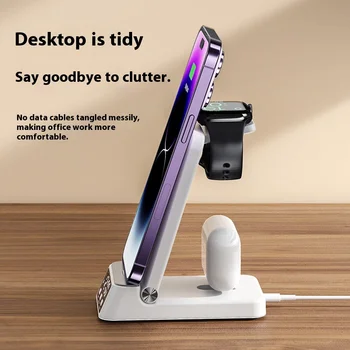 Four-in-One 10W Fast Output Power Magnetic Wireless Charger Stand for Apple Full Range Mobile Phones IWatch Earphone Convenient