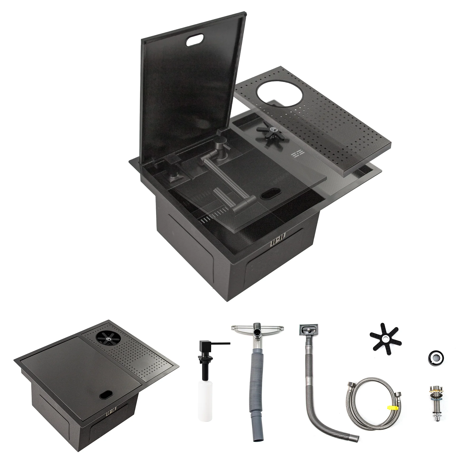 Handmade Western Mini Basin Single Kitchen Island Nano Bar Sink Square for Coffee Shops Tea Shops Four Holes for Coffee Milk Tea
