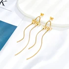 Gold Color Earrings Stud 2022 New Design Gold Steel Color Double Long Chain Earrings Women Jewelry Letter Win Chain Stainless Steel Stud Earrings