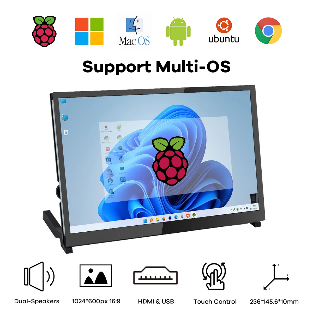 Raspberry Pi 4b 10.1 Inch Touch Screen 1024x600 Ips Lcd With 2