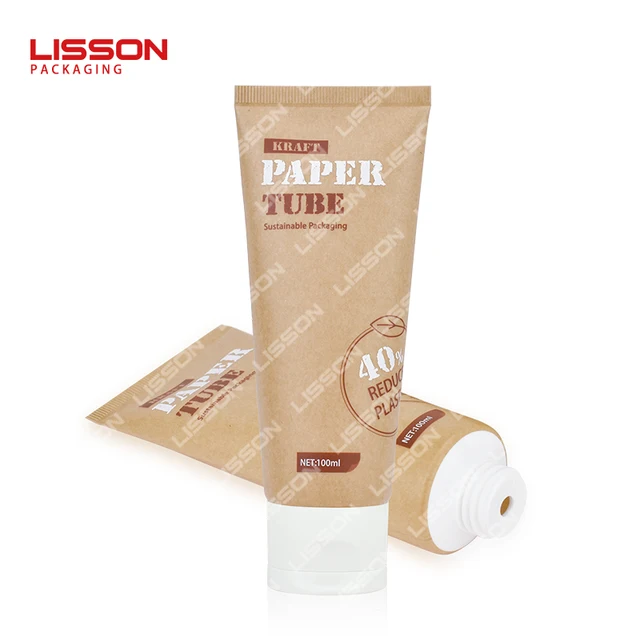ECO-Friendly 100ml Empty Waterproof Kraft Paper Soft Facial Cleanser Tubes Face Wash Cream Tube Cosmetic Packaging  Flip Top Cap
