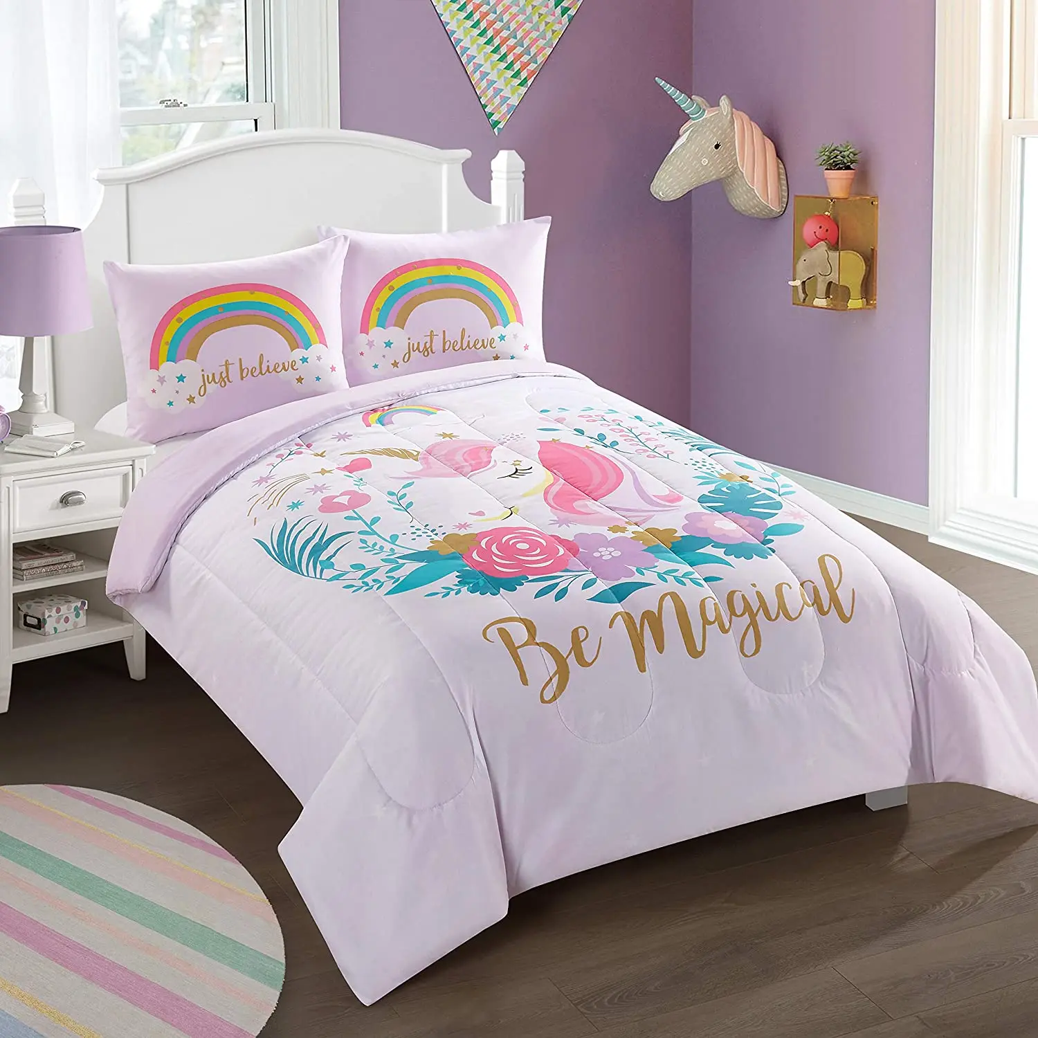 Cheap Custom Design unicorn Bedsheet Set 3d Print Cartoon Kids Duvet Covers Sets