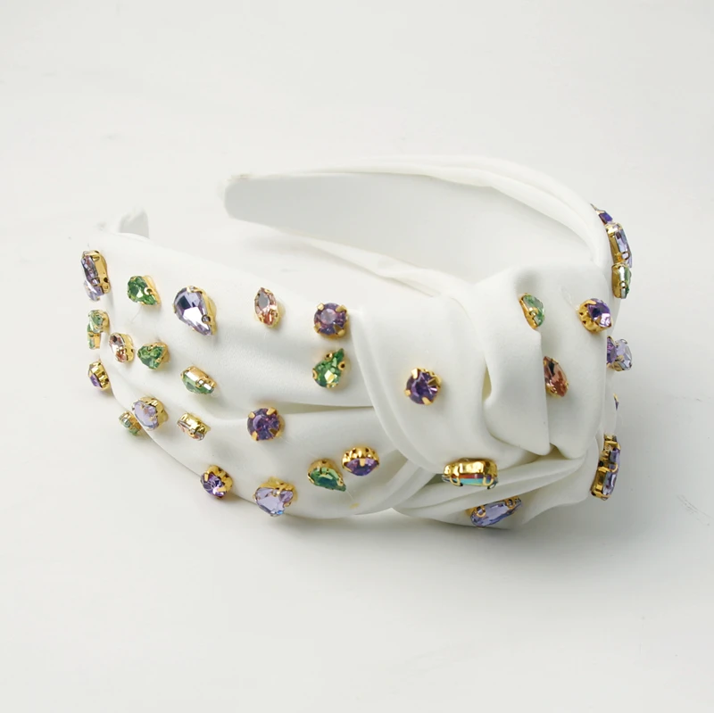 White Spring Rhinestone Custom Headband Crystal Knotted Hair Hoop Bands Solid Hairband Hair Accessories for Women New Headdress