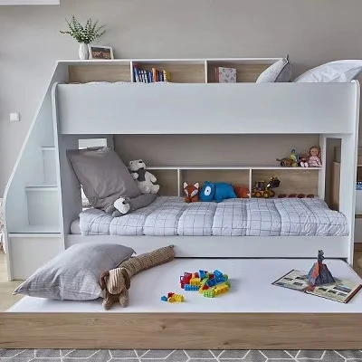 Kids Multiple Eco-friendly Single MDF Bunk Bed with Storage Shelf and  Stairs Cheap Mid Sleeper Loft Bed for Children
