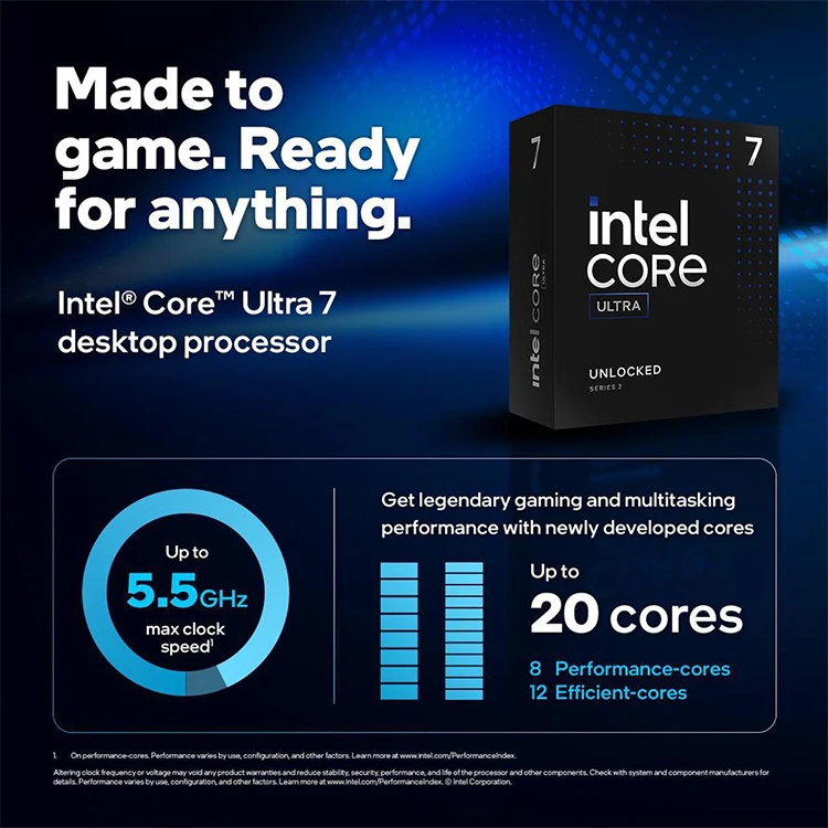 Intel Core Ultra 7 265K 20-Core CPU Up to 5.5 GHz - Ideal for