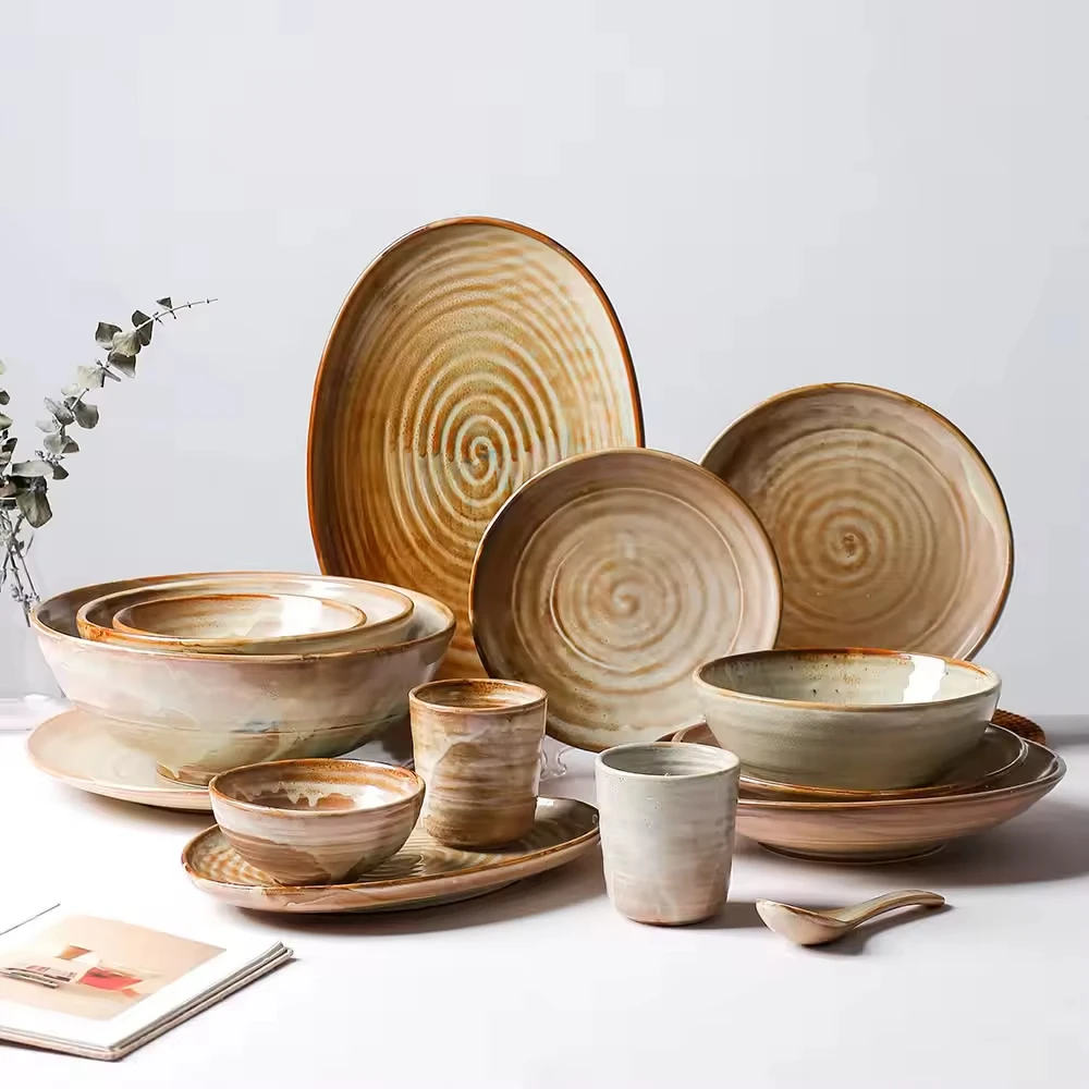 Wholesale China Factory Direct Japanese Style Ceramic Porcelain Restaurant  Dinner Plates Sets Stoneware Tableware Custom