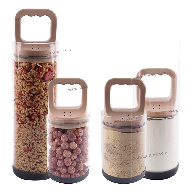 Vacuum Storage Canister Set with Plastic Folding Handle Lid High Borosilicate Glass Jar