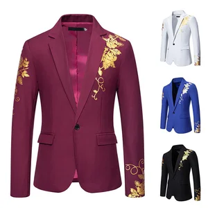 Clothes Factory V-neck Appliqued Breathable Plus Size Men Single Breasted Polyester/Rayon Solid Suits Jacket Wedding Suits Blue