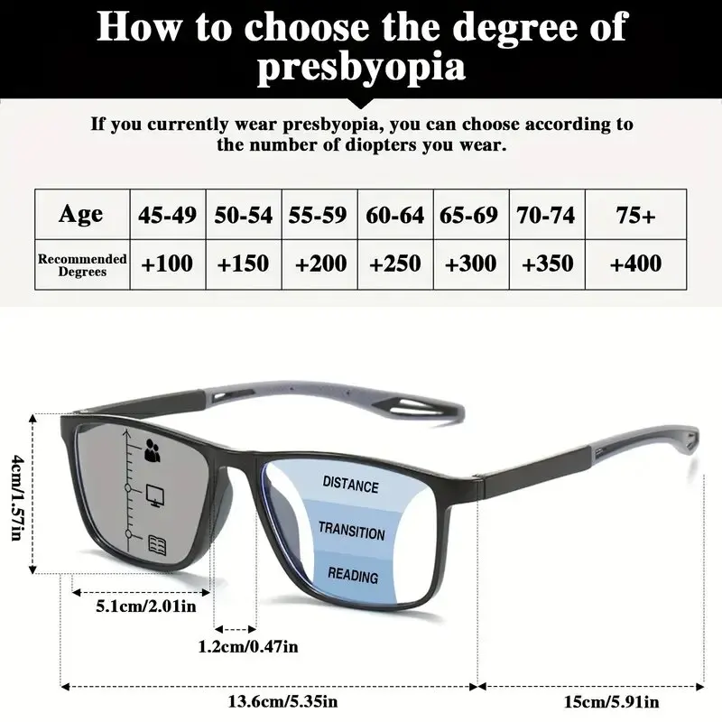 Progressive Photochromic Reading Glasses Spring Hinge Computer Sunglasses Anti Blue Light Reading Glasses