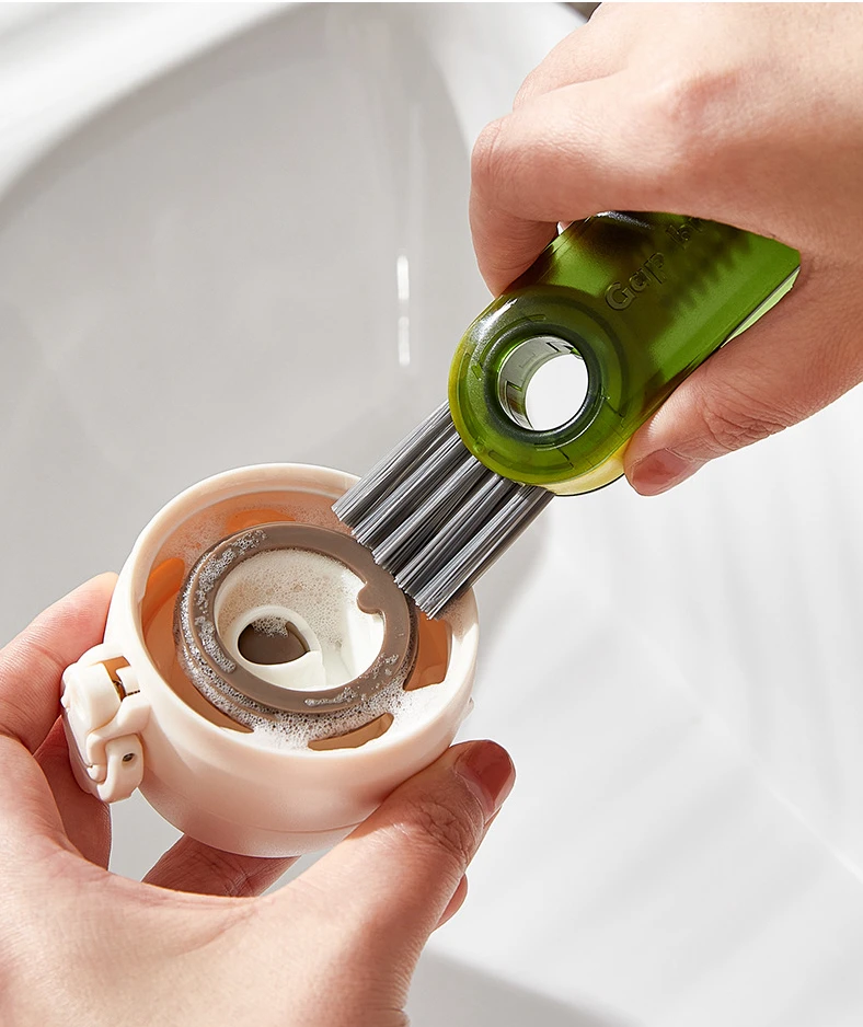 Factory Wholesale 3 in 1Tiny Cleaning Brush Cup Lid Cleaner Brushes Mini Multi-Functional Crevice for Cleaning Baby Bottles