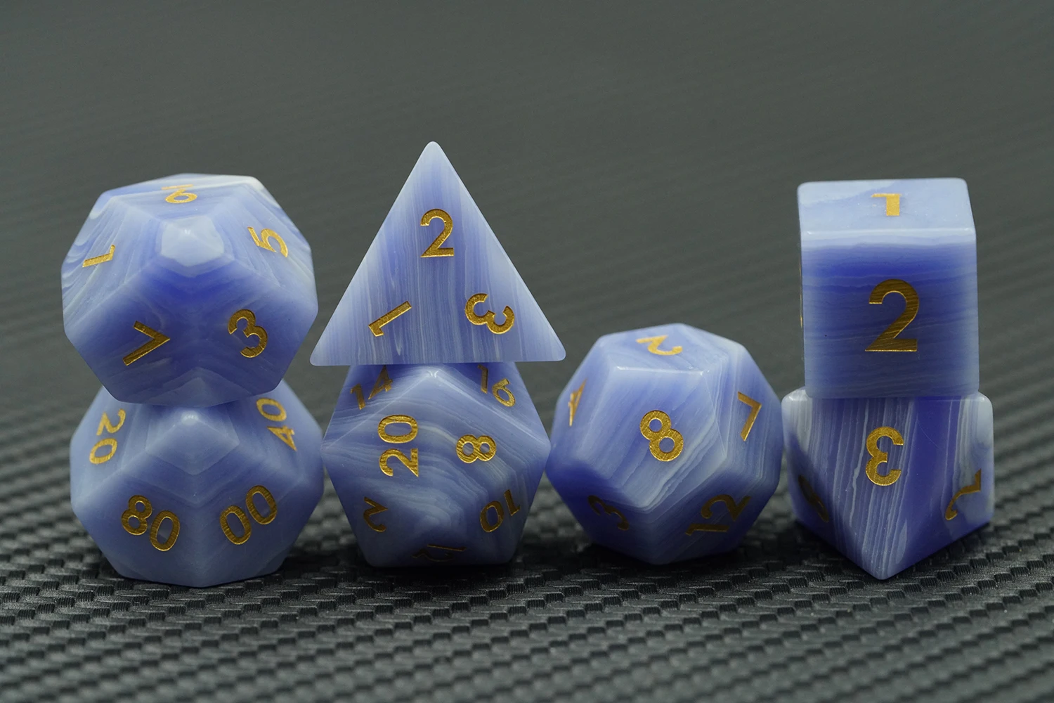Yushun Handmade Blue Stripe 7pcs RPG Dungeons and Dragons Set Custom Logo Polyhedral Logo Gemstone Dice for DND Games factory