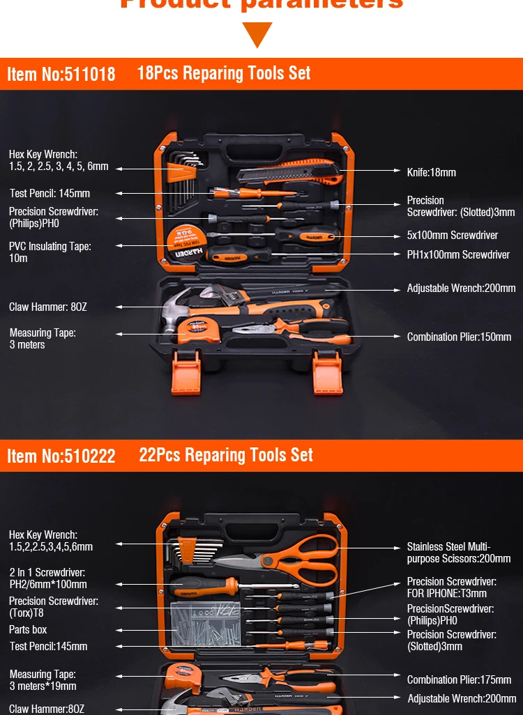 Professional OEM Service Chrome Vanadium 18pcs Car Repair Tool Set With Box