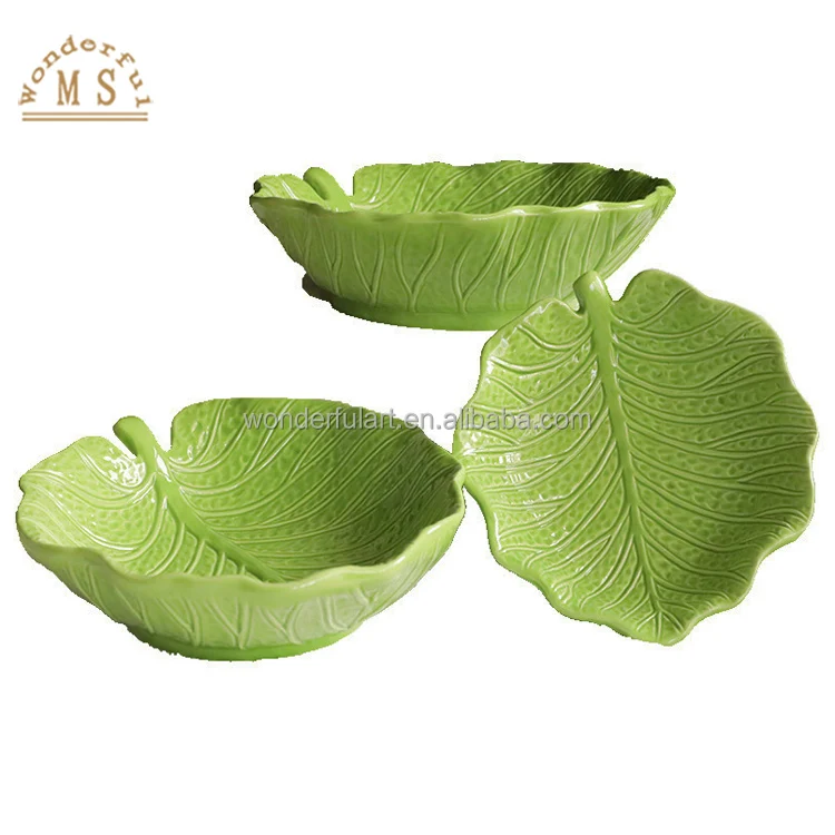 Oem porcelain yellow&pink leaves cabbage rabbit Shape Holders 3d vegetable Style Kitchen Ceramic dish Tableware Set