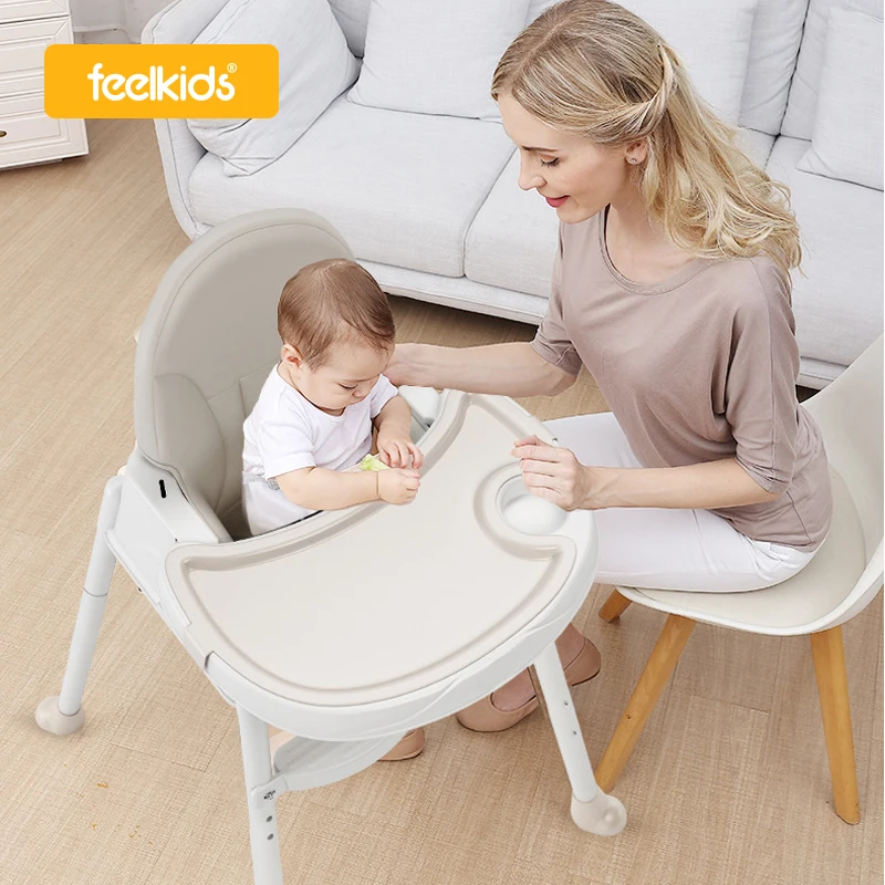 Feelkids-Foldable Stackable with Wheels Eating Modern for Stool Children Feeding High Dinning Plastic Baby Kids Chairs