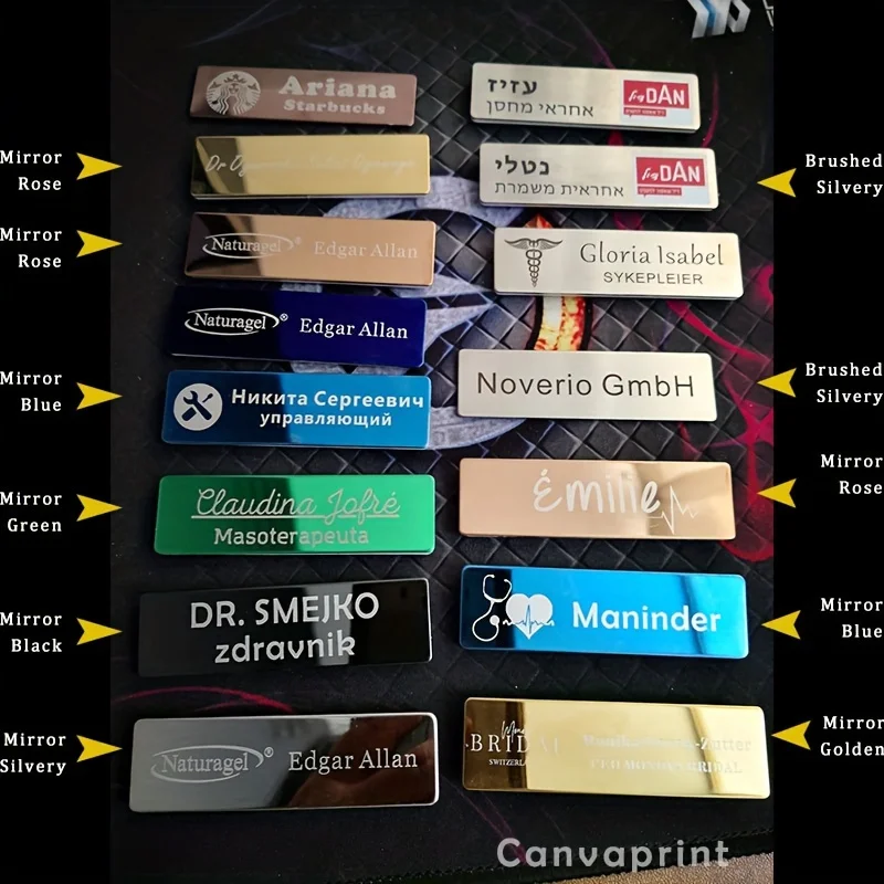 Personalized Engraved Name Tags Business Work Labels Employee Name Plates Epoxy Magnetic ID Badges with Pin