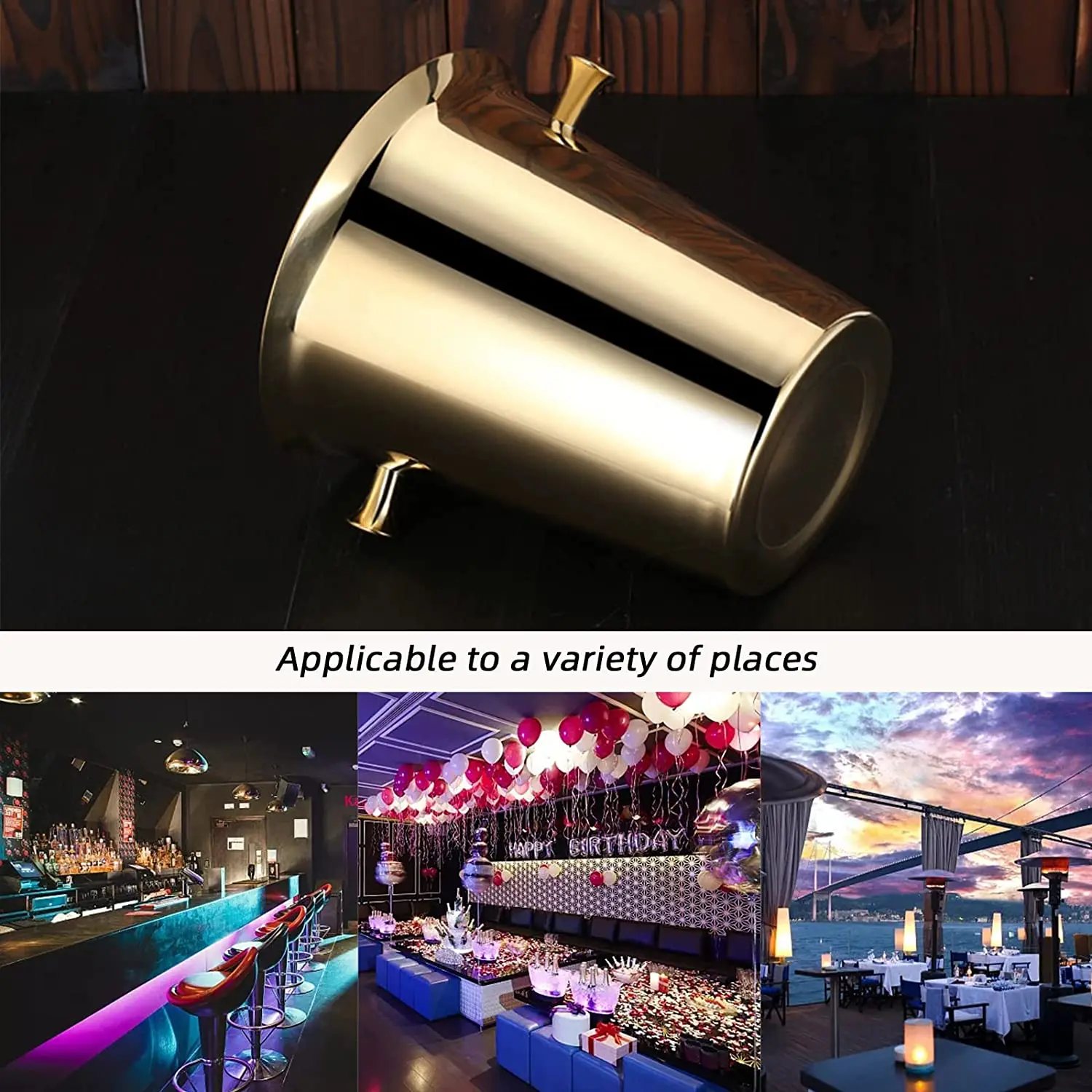 Ice Bucket With Stand Stainless Steel Standing Hammered Gold Ice Bucket