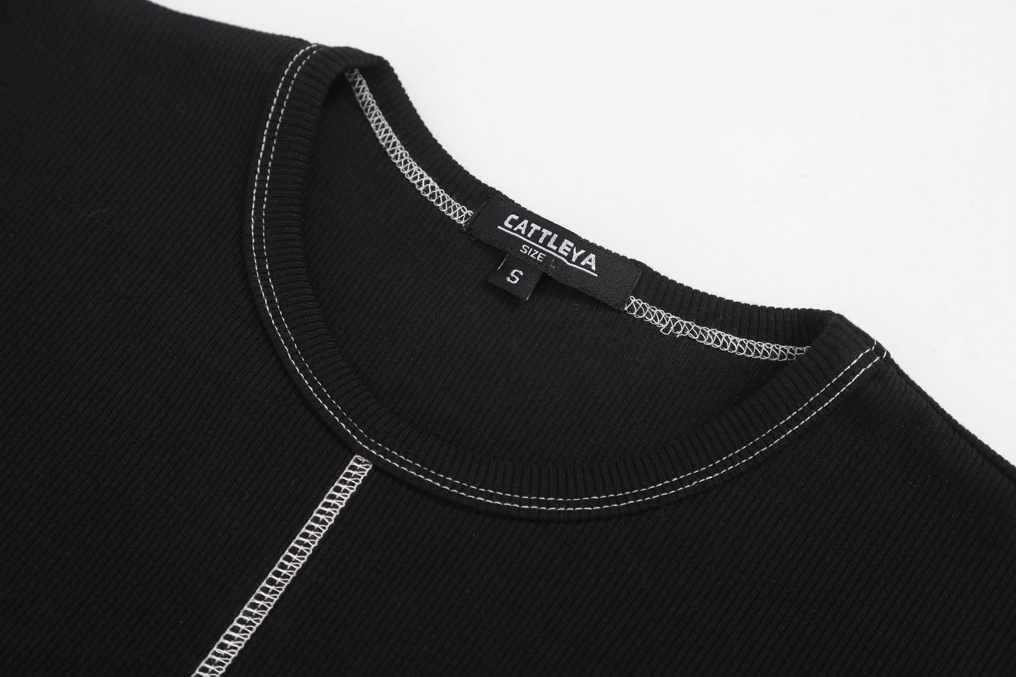 Women Clothing Ladies Rib Shirt Casual Spandex Soft Textile Crew Neck ...