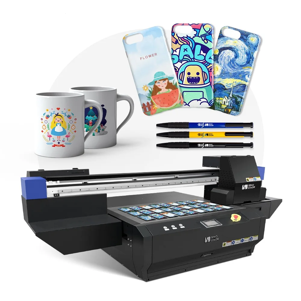 SinoColor Hot Sale 60x90 A1 Size I1600 Printheads 2400dpi Acrylic Wood Glass Metal Ceramic LED UV Flatbed Printer