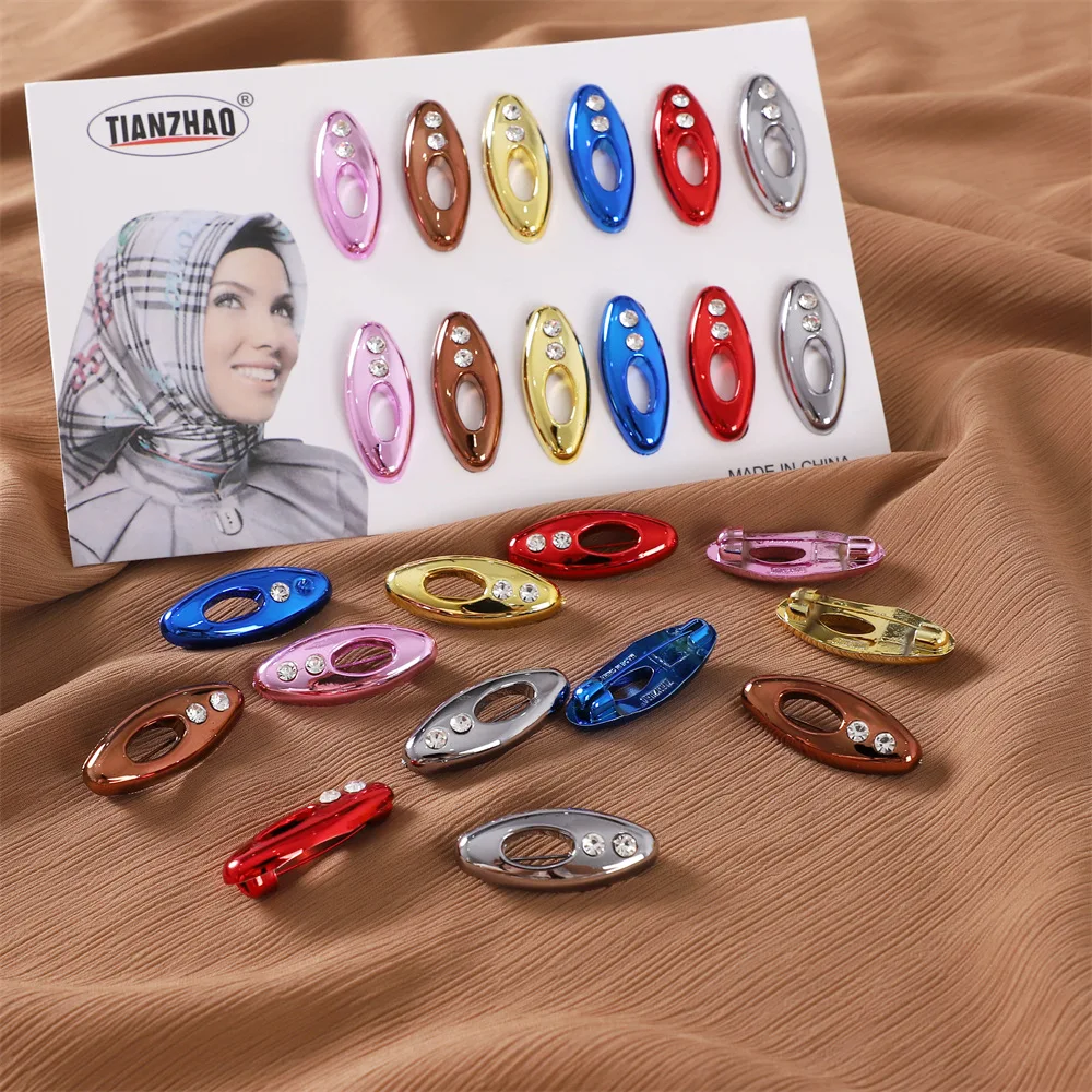 12pcs Rhinestone Decor Scarf Safety Pins Muslim Hijab Clips Accessories  Brooches