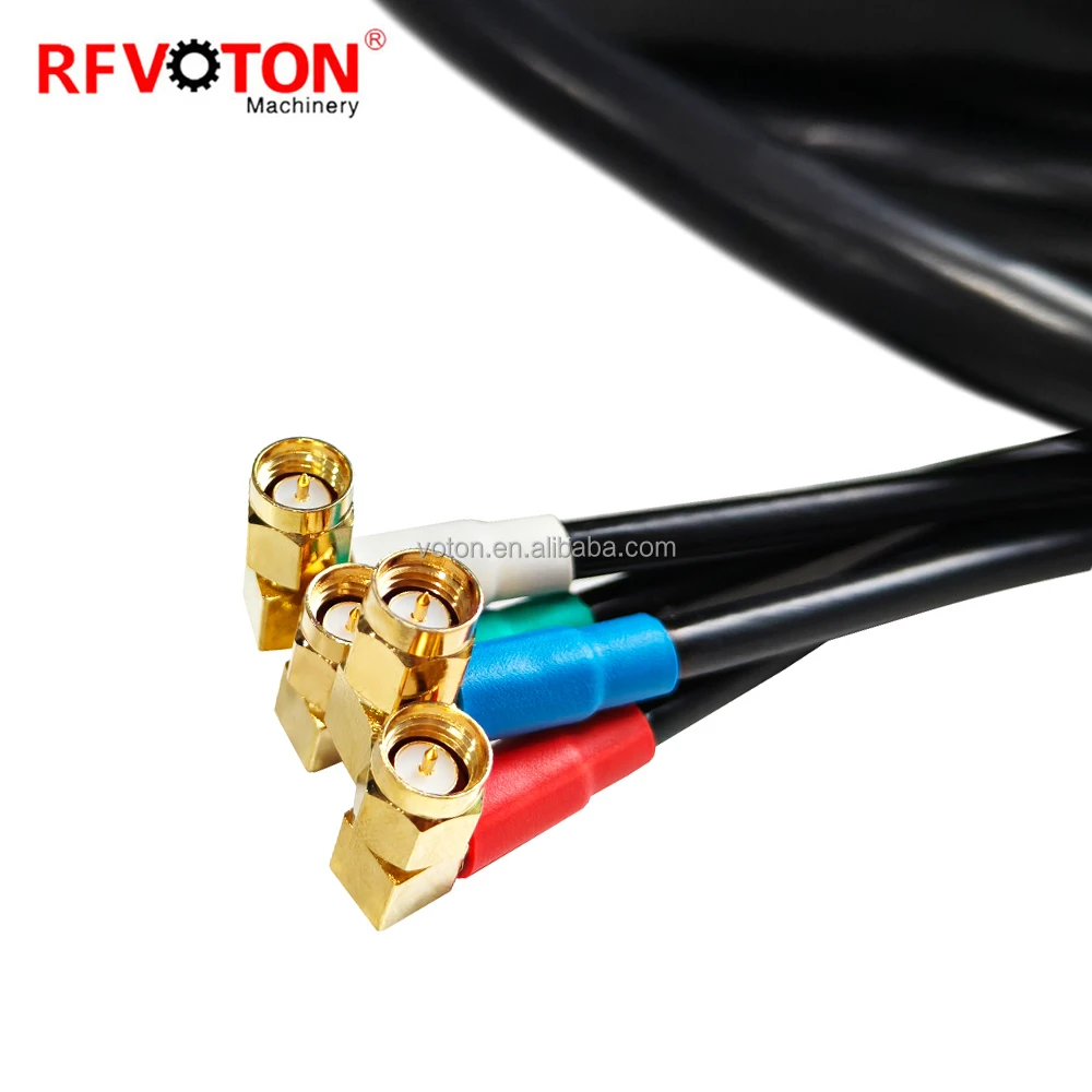 Fabriklieferung: SMA-Stecker, männlich, rechtwinklig, zu SMA-Steckerin, Buchsenanschluss, 4-fach, LMR195/LMR200/LMR240 – HF-Koaxial-WiFi-Pigtail-Kabelbaugruppe