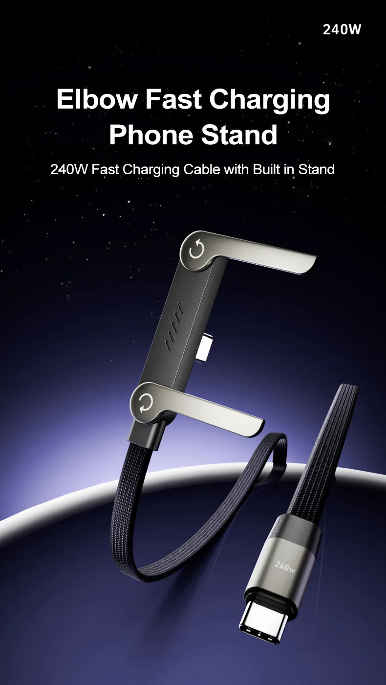 240W Stand Charging Cable Phone Holder 1m Nylon With Braid Shielding Type-C Data Transfer For Mobile Phones Cameras_voghion.com