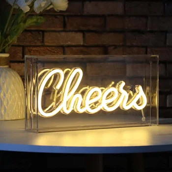 Buy cheers sign neon box desk light neon bar sign 3D wall neon light up sign for restaurant
