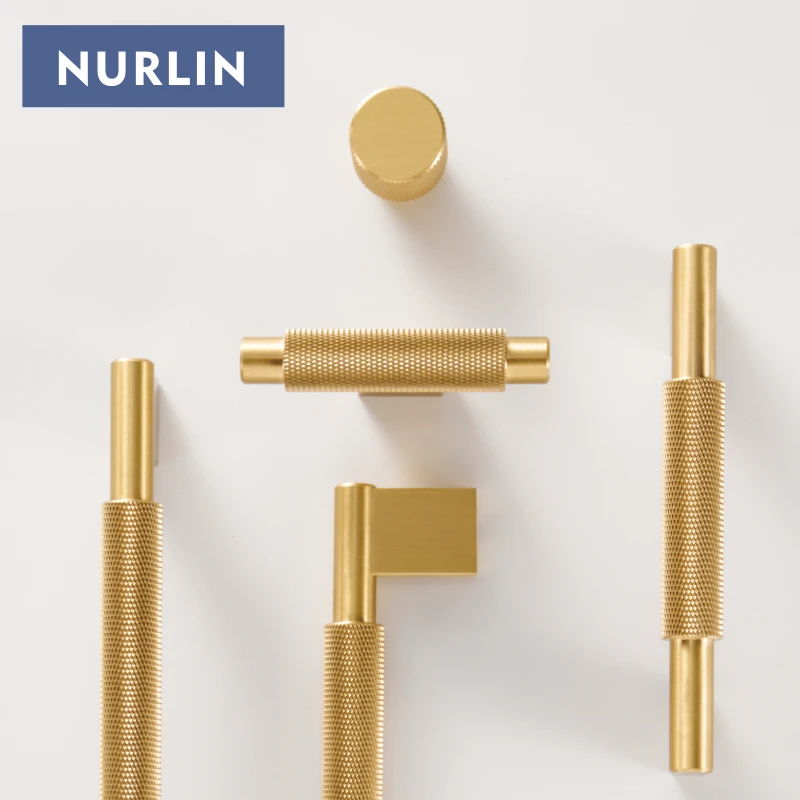 Nurlin новинка цельная латунная накатка с начесом латунные ручки для шкафа шкафы Длинные Шкафы мебели холодильника бара